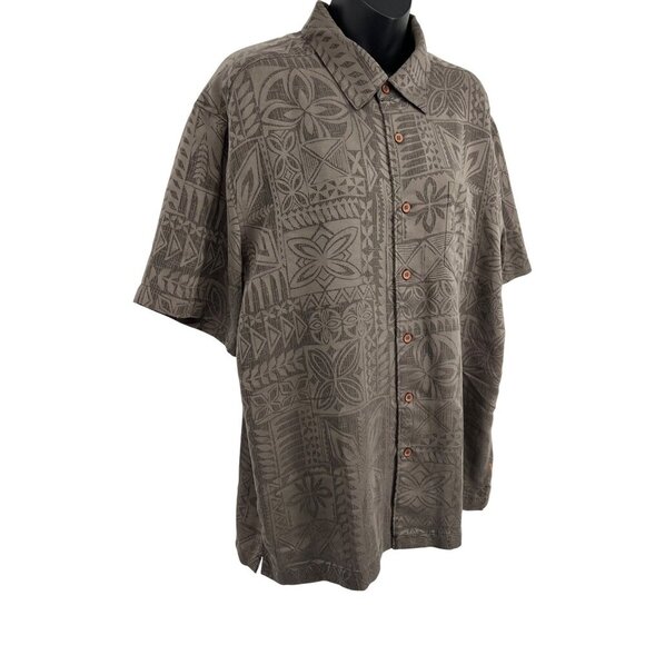 Quiksilver Waterman Shirt Size Large L Mens Brown Short Sleeve Hawaiian EUC - Picture 3 of 8